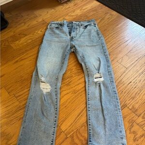 Levi Straight Distressed Light Blue Jeans